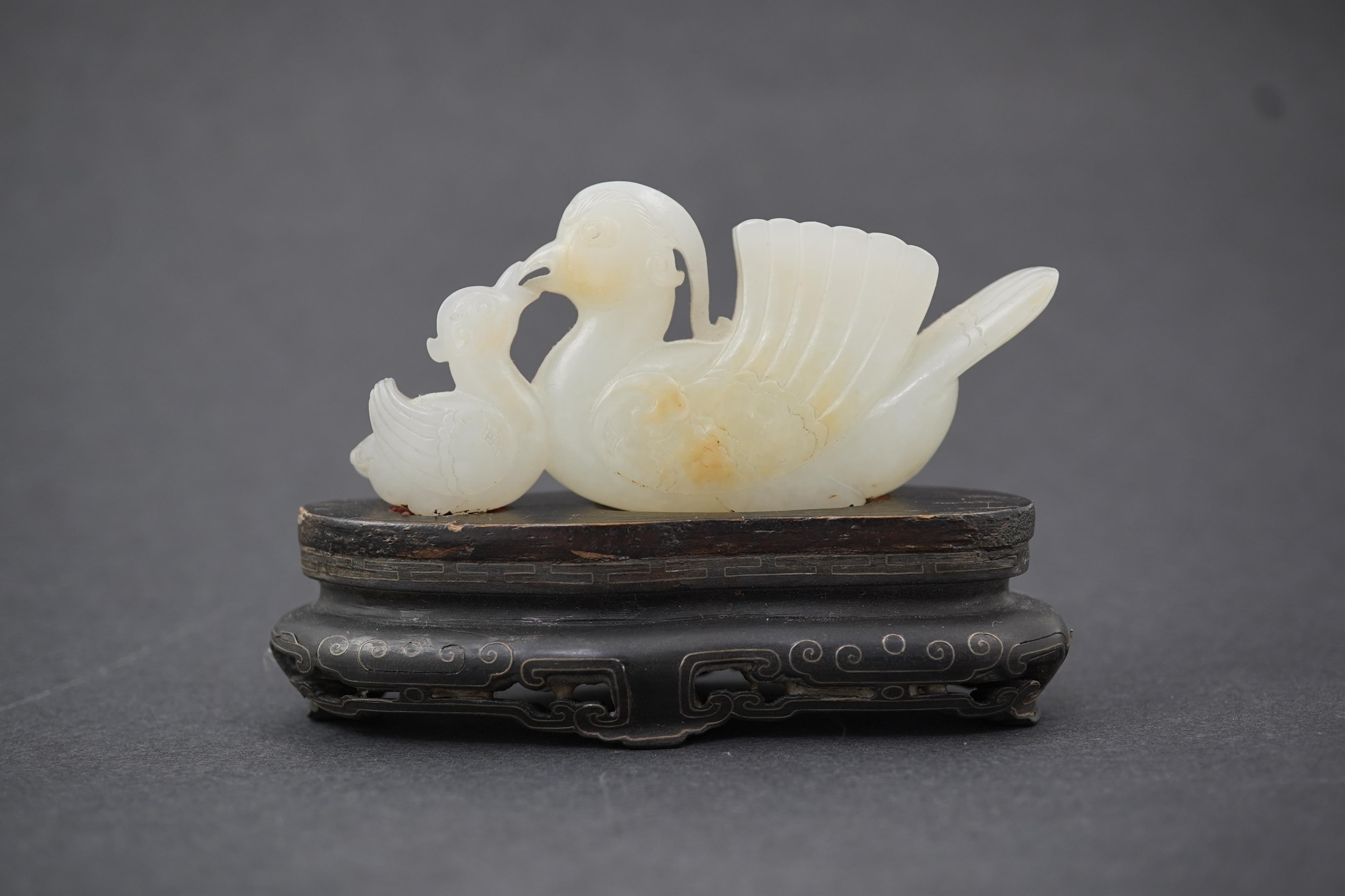 A Chinese white jade mandarin duck group, 18th/19th century